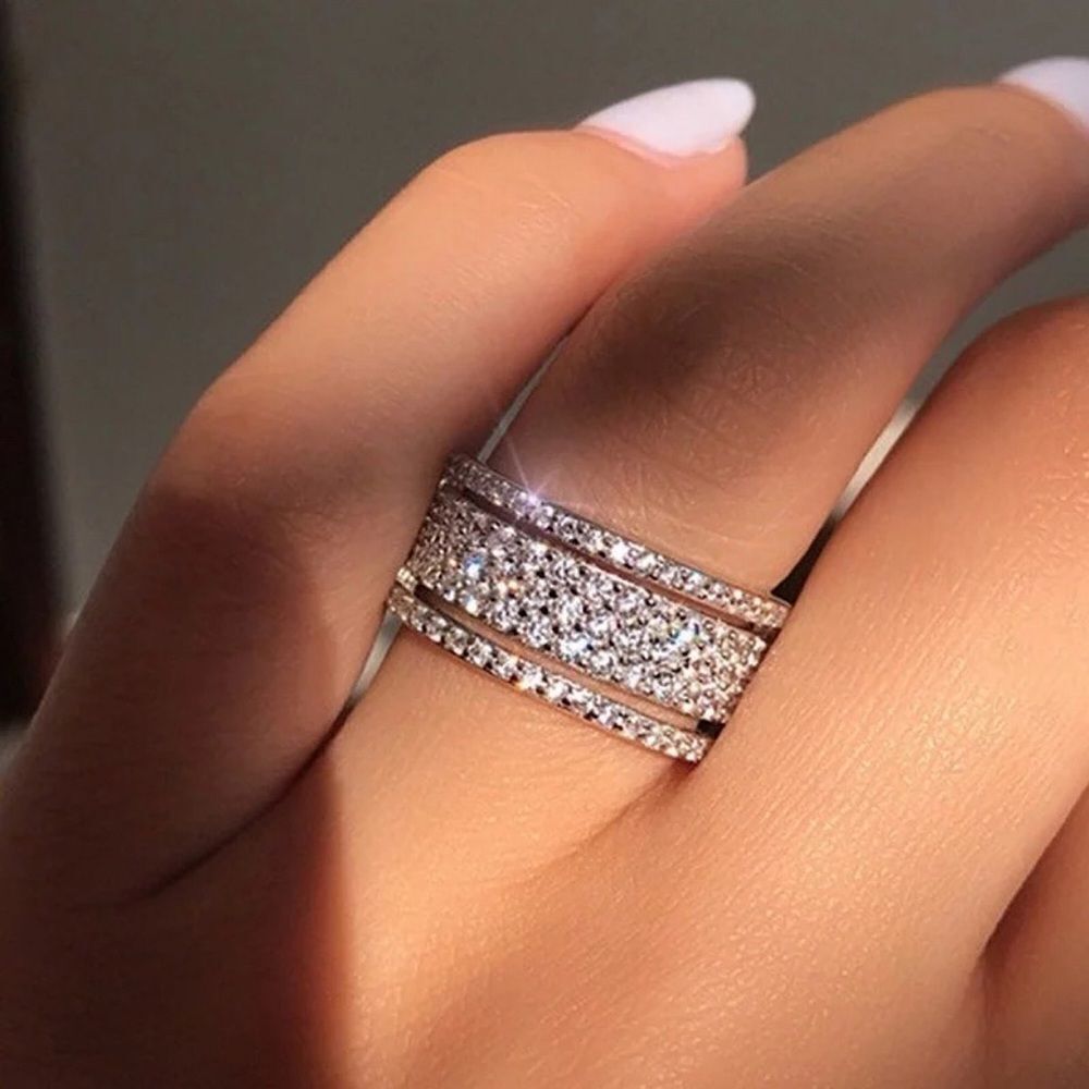 💎A108💎 STUNNING STERLING SILVER RING WITH INLAID DIAMONDS - Picture 2 of 7